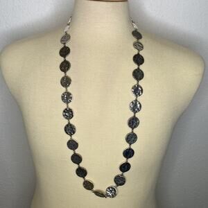 Chico’s Tallia Long Necklace Hammered Silver-Tone Circles NWT OS Geometric
